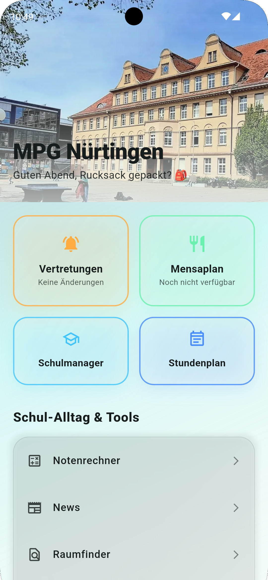 MPG-App Screenshot mit Feature-Ubersicht